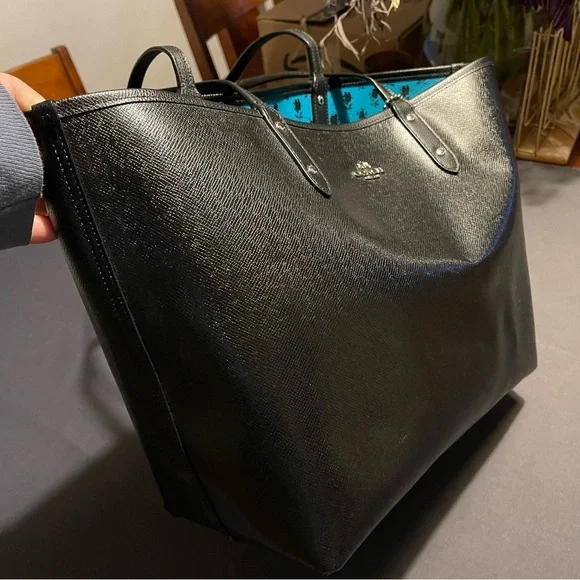 Coach City Signature Reversible Tote Bag - Turquoise/Blk Rose Print - Picture 7 of 16